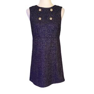 Tocca Navy Blue & Metallic Tweed Silver Button Sleeveless Mini Dress - 4